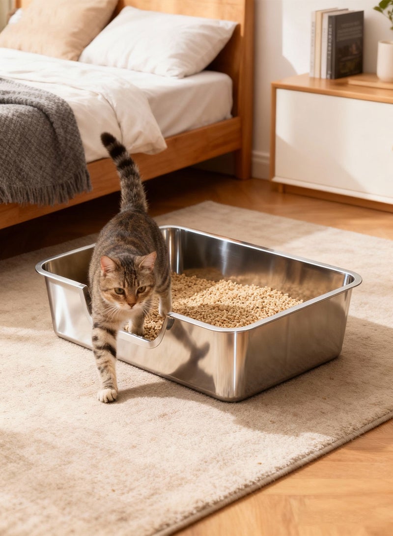 كيدل ﻿ الفولاذ المقاوم للصدأ قطة القمامة مربع مع مقطعة عالية الجانب المعدني القط القمامة البان القطط مرحاض رش-دليل وغير اللاصقة سهلة التنظيف - Image 4